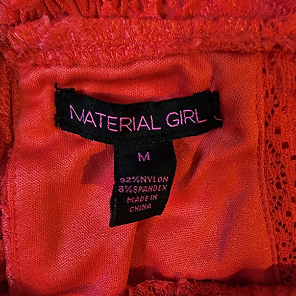 Womens M Material Girl Coral Red Lace Embroidered Sleeveless Coquette Mini Dress - Picture 6 of 7